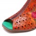 SOCOFY Handmade Floral Pattern Hollow Genuine Leather Heeled Sandals