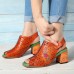 SOCOFY Handmade Floral Pattern Hollow Genuine Leather Heeled Sandals