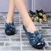 SOCOFY Large Size Floral Decoration Pure Color Mid Heel Retro Pumps