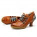 SOCOFY Retro Classic Buckle Printing Splicing Mid Heel Shoe Leather Pumps