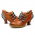 SOCOFY Retro Classic Buckle Printing Splicing Mid Heel Shoe Leather Pumps