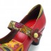 SOCOFY Vintage Printing Pattern Mid Heel Hook Loop Shoe Leather Pumps