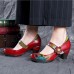 SOCOFY Vintage Printing Pattern Mid Heel Hook Loop Shoe Leather Pumps