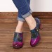 SOCOFY Retro Splicing Pattern Zipper Pumps Leather Ankle Boots