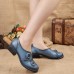 SOCOFY Handmade Floral Decoration Mid Heel Folkways Retro Shoes