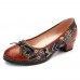 SOCOFY Bohemian Stitching Jacquard Shoes Genuine Leather Pumps