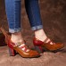 SOCOFY Vintage Hollow Out Chunky Heel Leather Pumps