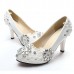 White Floral Lace Shiny Crystal High Heels Wedding Shoes