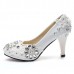 White Floral Lace Shiny Crystal High Heels Wedding Shoes