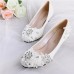 White Floral Lace Shiny Crystal High Heels Wedding Shoes