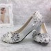 White Floral Lace Shiny Crystal High Heels Wedding Shoes