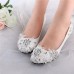 White Floral Lace Shiny Crystal High Heels Wedding Shoes