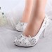 White Floral Lace Shiny Crystal High Heels Wedding Shoes