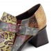 SOCOFY Floral Pattern Buckle Zipper Genuine Leather Pumps