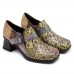 SOCOFY Floral Pattern Buckle Zipper Genuine Leather Pumps