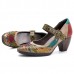 SOCOFY Printing Pattern Mid Heel Buckle Ankle Leather Pumps