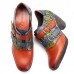 SOCOFY Retro Style Printing Pattern Hook Loop Shoe Buckle Leather Pumps