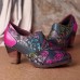 SOCOFY Handmade Printing Pattern Leather Zipper Chunky Heel Pumps