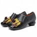 SOCOFY Retro Spilicing Pattern Low Heel Leather Shoes