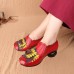 SOCOFY Retro Spilicing Pattern Low Heel Leather Shoes