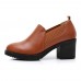 Women Casual Stitching Genuine Leather Chunky Heel Pumps