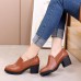 Women Casual Stitching Genuine Leather Chunky Heel Pumps