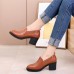 Women Casual Stitching Genuine Leather Chunky Heel Pumps