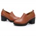 Women Casual Stitching Genuine Leather Chunky Heel Pumps