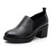 Women Casual Stitching Genuine Leather Chunky Heel Pumps