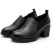 Women Casual Stitching Genuine Leather Chunky Heel Pumps