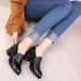 Women Casual Stitching Genuine Leather Chunky Heel Pumps