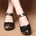 SOCOFY Printing Hook Loop Mid Heel Round Toe Retro Casual Shoes