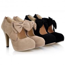 Women Vintage Bow Pumps Shoes High Heeled Sandals