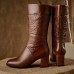 LOSTISY Women Casual Round Toe Square Heel Zipper Mid Calf Boots