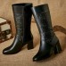 LOSTISY Women Casual Round Toe Square Heel Zipper Mid Calf Boots