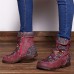 SOCOFY Genuine Leather Splicing Jacquard Pattern Zipper Ankle Boots