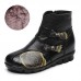 SOCOFY Casual Floral Pattern Genuine Leather Ankle Boots