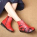 SOCOFY Casual Floral Pattern Genuine Leather Ankle Boots