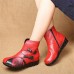 SOCOFY Casual Floral Pattern Genuine Leather Ankle Boots