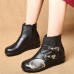 SOCOFY Casual Floral Pattern Genuine Leather Ankle Boots