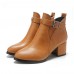 Pure Color Lining Buckle Chunky Heel Ankle Short Boots