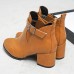 Pure Color Lining Buckle Chunky Heel Ankle Short Boots