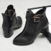 Pure Color Lining Buckle Chunky Heel Ankle Short Boots