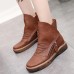 Flats Lace Up Round Toe Shoe Fashion Casual Leather Ankle Boots