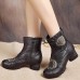 Retro Floral Pattern Genuine Leather Ankle Boots