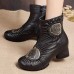 Retro Floral Pattern Genuine Leather Ankle Boots