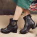 Retro Floral Pattern Genuine Leather Ankle Boots