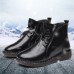 Casual Soft Lace Up Zipper Leather Ankle Warm Boots For Women