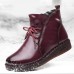 Casual Soft Lace Up Zipper Leather Ankle Warm Boots For Women