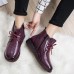 Casual Soft Lace Up Zipper Leather Ankle Warm Boots For Women